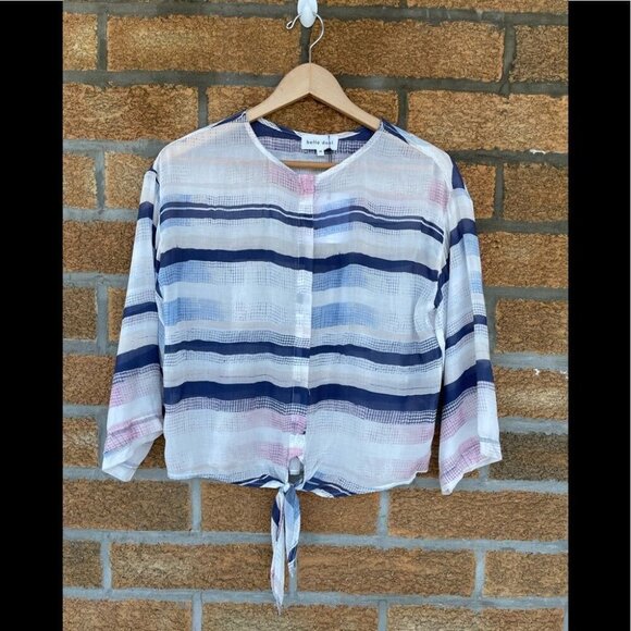 BELLA DAHL TIE FRONT SHIRT - PASTEL STRIPE SIZE MEDIUM - Picture 2 of 10